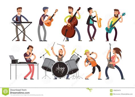 Rock N Roll Music Band Vector Characters With Musical Instruments