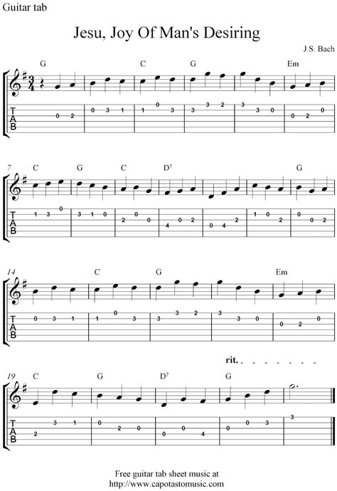 Start with those beginner guitar chords. Free guitar tablature sheet music, Jesu, Joy Of Man's Desiring by J.S. Bach