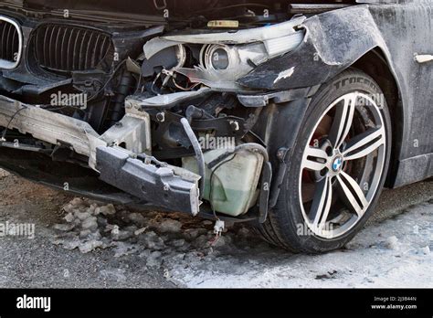 Front Side Of Crashed BMW Car From Accident Stock Photo Alamy