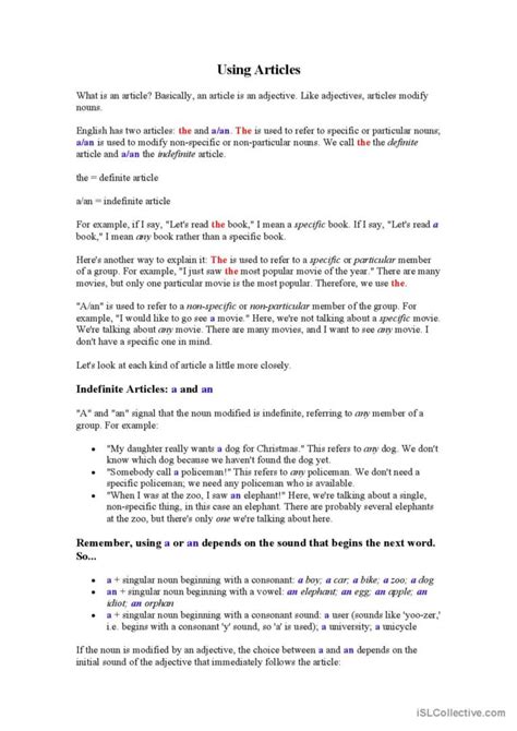 How To Use Definite And Indefinite English Esl Worksheets Pdf And Doc