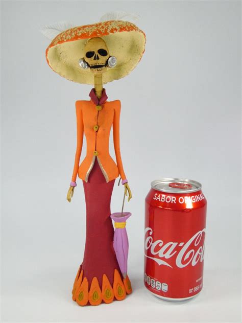 Catrina With Umbrella Handmade Clay Figurine Mexican Day Of Etsy