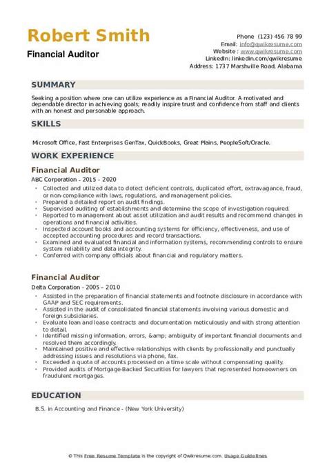 Senior internal auditor cv sample. Financial Auditor Resume Samples | QwikResume