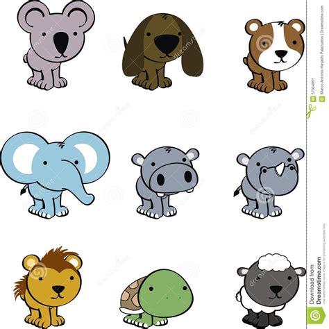 Sweet Baby Animals Cartoon Cute Set Stock Vector