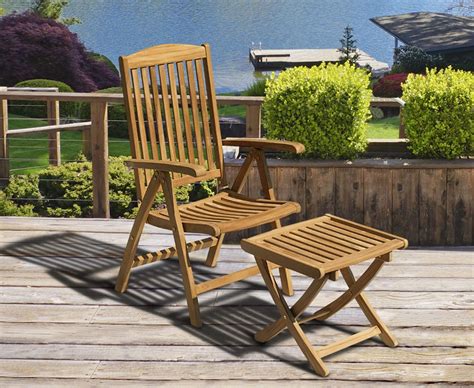 Phi villa patio 3 pc padded folding chair set adjustable reclining 2 position, beige. Cheltenham Teak Garden Recliner Arm Chair & Footstool