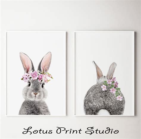 rabbit nursery flower print bunny wall art bunny decor bunny print bunny art bunny poster
