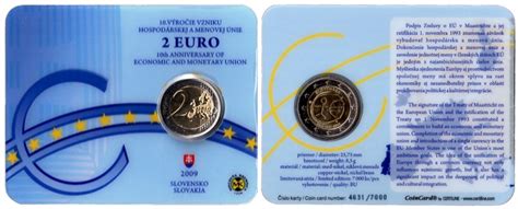 Coin Card Slovakia 2 Euro 2009 10th Anniversary Of The Emu And The