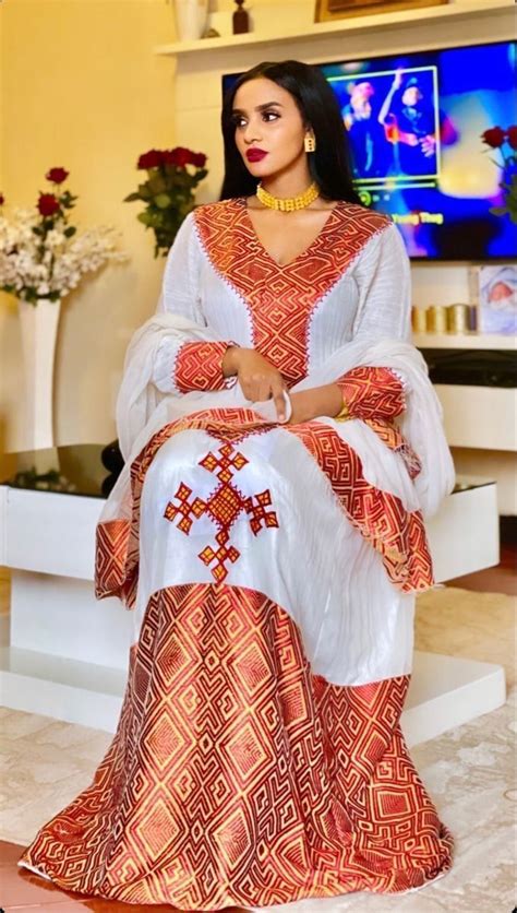 Red Habesha Kemis Ethiopian Traditional Dress Ethiopian Dress