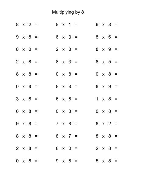 Multiplication Of 8 Worksheets