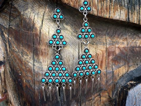 Zuni Snake Eye Turquoise Chandelier Earrings For Women Vintage Native