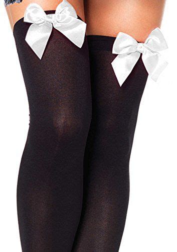 leg avenue women s opaque thigh high stockings with satin bow black bathrobes bathroom linen