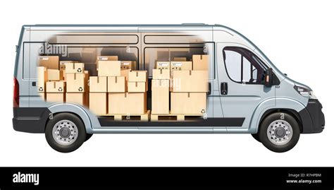Commercial Delivery Van With Parcels Cardboard Boxes Inside Freight