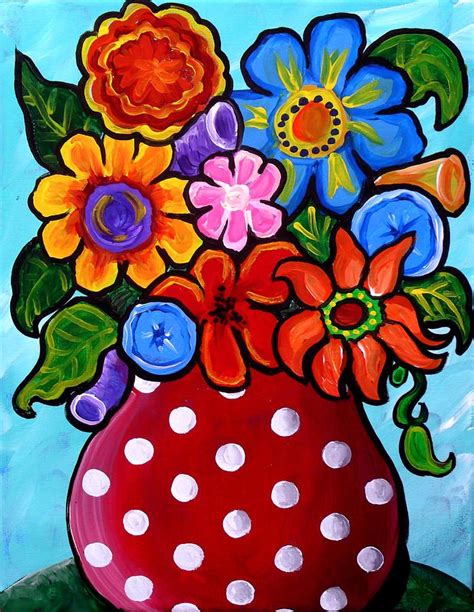 Whimsical Flowers In Polka Dots By Renie Britenbucher♥🌸♥ Folk Art