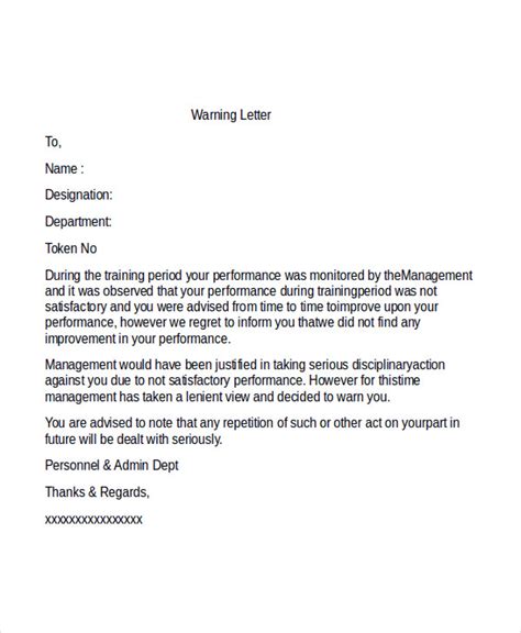 professional warning letter template   word