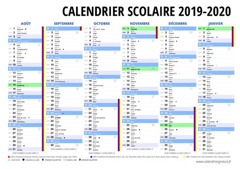 Calendrier Scolaire De 2019 Et 2020 à Imprimer