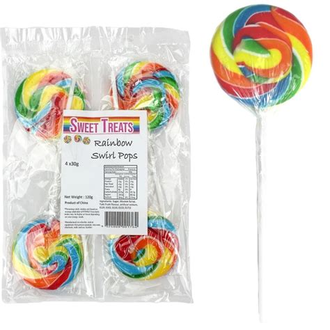 Rainbow Swirl Lollipops Pack Of 4 Bulk Candy Lollies And Chocolates
