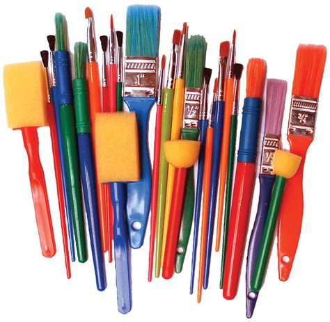 Assorted Childrens Paint Brushes And Foam Dabbers 25 Pack Major