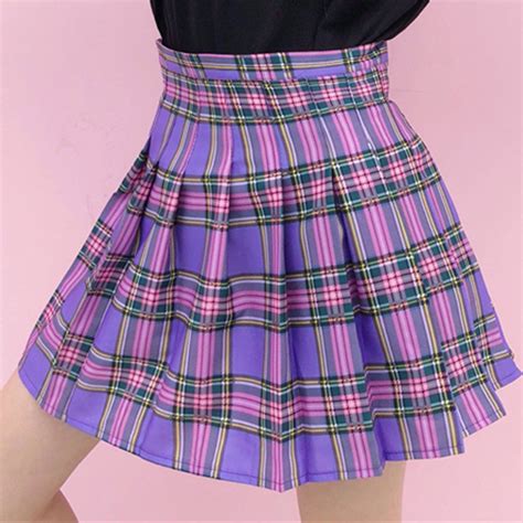 Purple Pleated Skirt Plaid Pleated Mini Skirt Purple Plaid Skirt