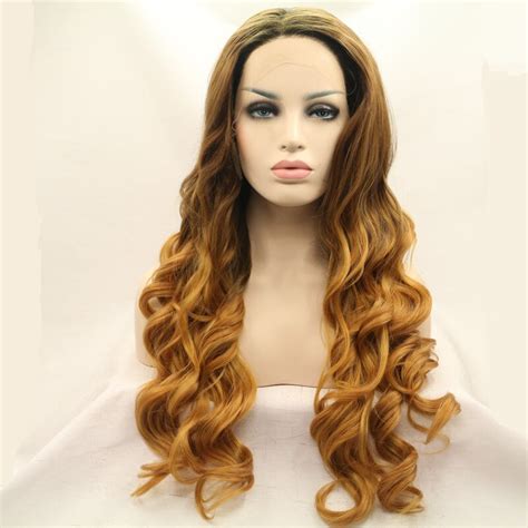Top Quality Synthetic Lace Front Wig Ombre Synthetic Wig Long Brown