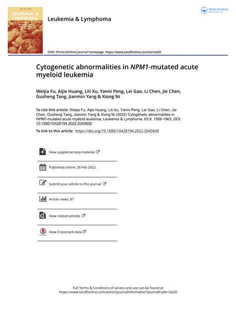 PDF Cytogenetic Abnormalities In NPM1 Mutated Acute Myeloid Leukemia