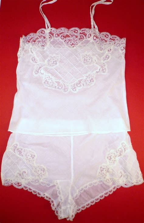 Vintage Cotton And Lace Camisole And Tap Pants Set Pin Up Extra Small