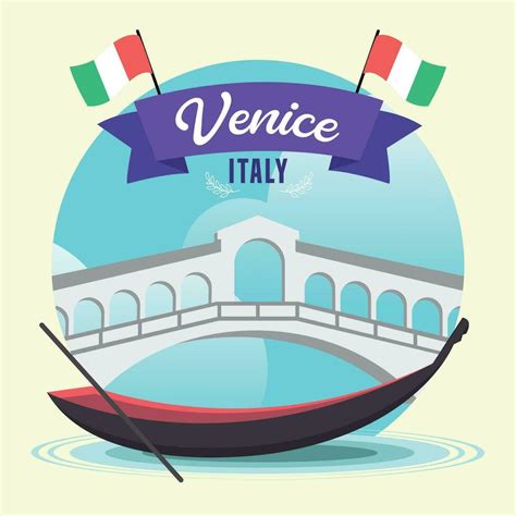 Góndola Con Un Venecia Punto De Referencia Viaje A Italia Vector