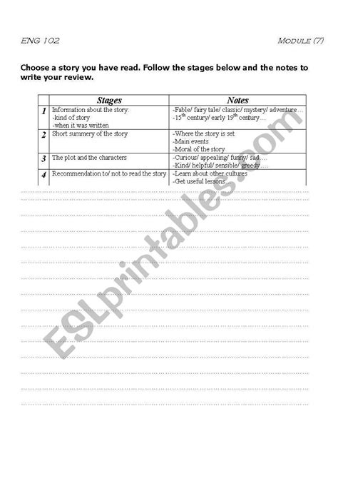 English Worksheets Story Review