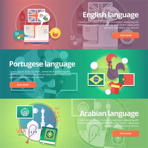 Foreign Languages Learning Banner Set Design Illustration For British