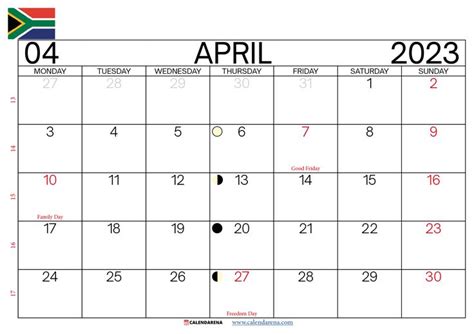 April 2023 Calendar With Holidays South Africa In 2023 Calendar