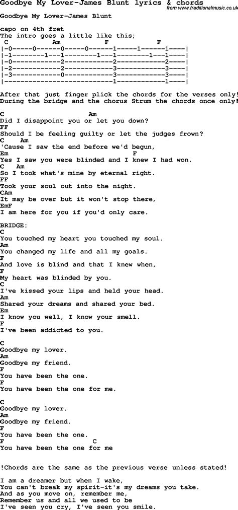 Love Song Lyrics Forgoodbye My Lover James Blunt With Chords