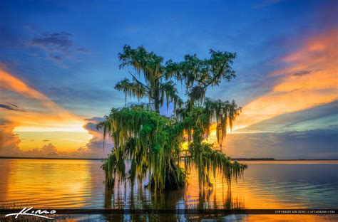 Lake Istokpoga Sunset Over Lake Placid Florida Royal Stock Photo