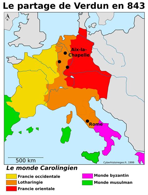 Le Partage De Verdun En 843 Cyberhistoiregeo Carto