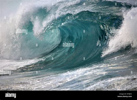 Giant Waves Break In Waimea Bay Beach North Shore Oahu Hawaii Usa