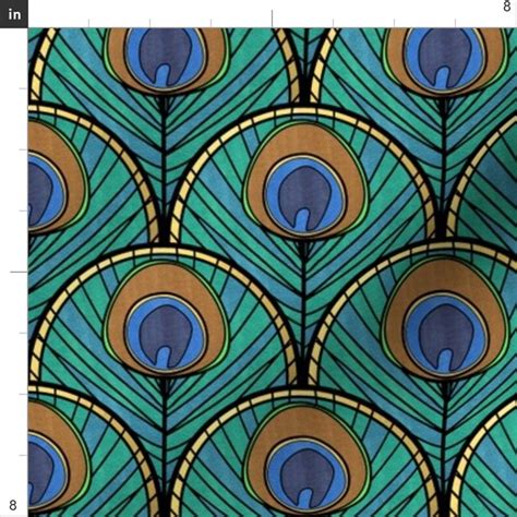 Peacock Fabric Glitzy Peacock Art Deco Fan Pattern By Etsy