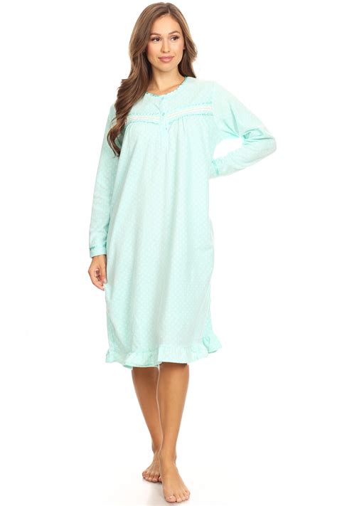 4027 Fleece Womens Nightgown Sleepwear Pajamas Woman Long Sleeve Sleep