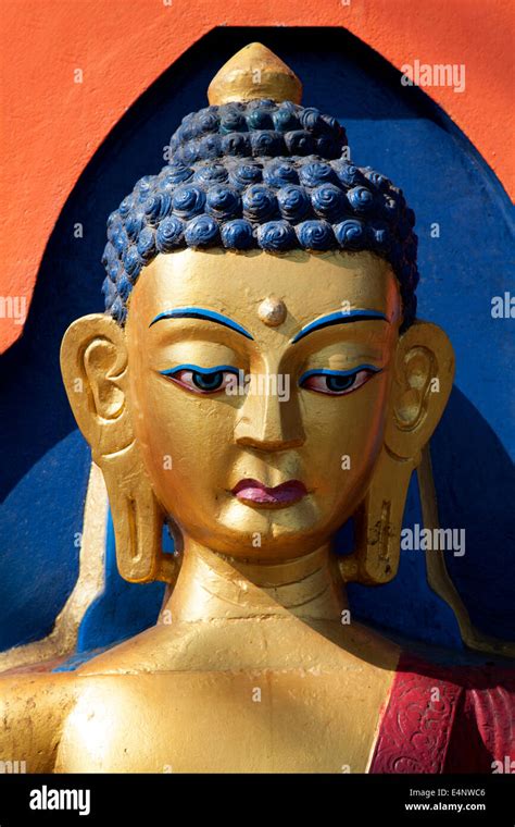 Golden Buddha Statue At Swayambhunath Monkey Temple Kathmandu Nepal