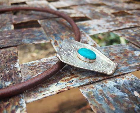 Sterling Silver Turquoise Pendant Choker Necklace On Leather Cord
