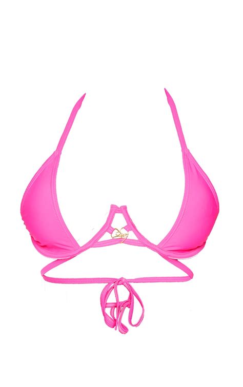 Shape Hot Pink Branded Heart Cut Out Bikini Top Prettylittlething Usa