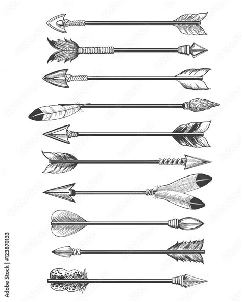Hand Drawing Ethnic Arrows Isolated On White Background Vector Native American Indians Arrows