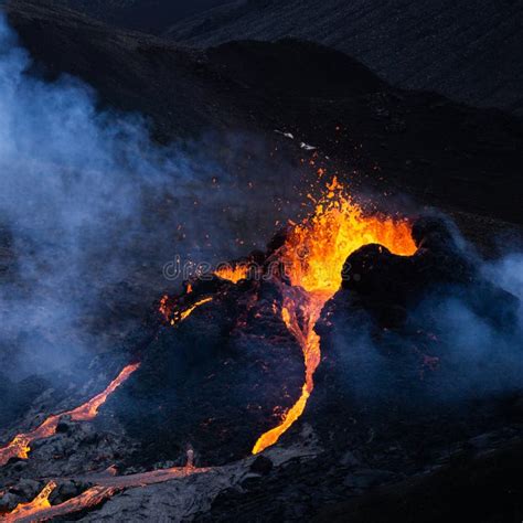 A Volcanic Eruption In Mt Fagradalsfjall In Southwest Iceland Stock Image Image Of