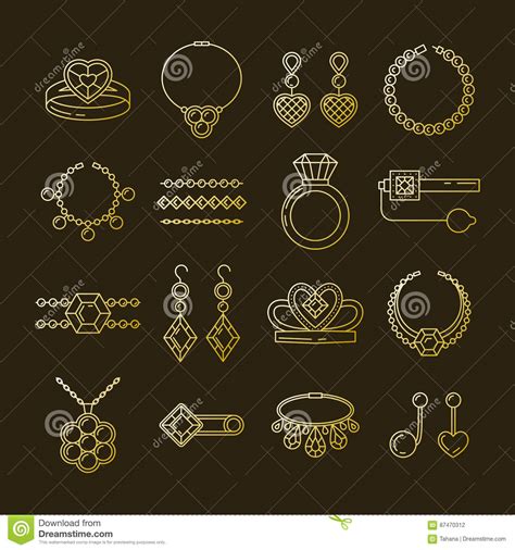 Set Of Vector Jewelry Line Icons Diamond Luxury Collection Isolated On