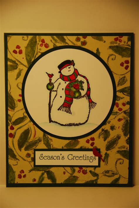 Seasons Greeting Card Snowman Rubber Stamp By Susan Winget Of