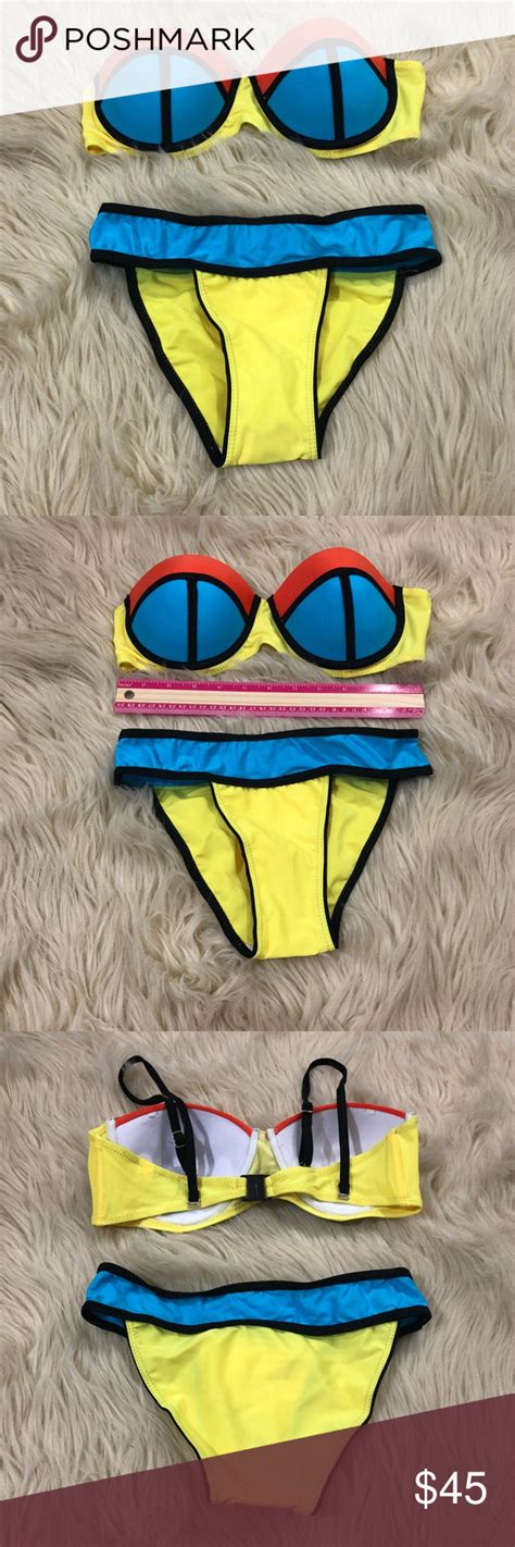 Bright Neoprene Bikini Set Nwt Swim Bikinis Color Block Bikini Set
