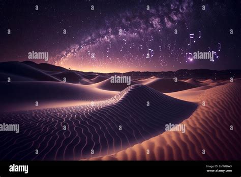 Starry Night In The Desert With Dunes Dark Night Sky With Stars Milky