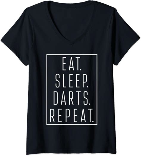 Womens Dart Player Eat Sleep Darts Repeat Funny V Neck T Shirt Clothing Shoes