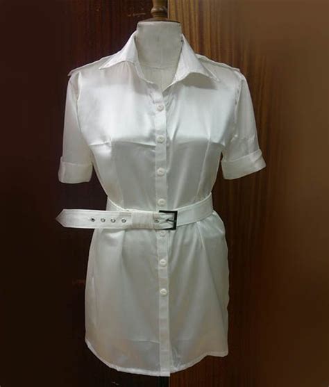 White Silk Satin Shirt Dress Wicked Waists
