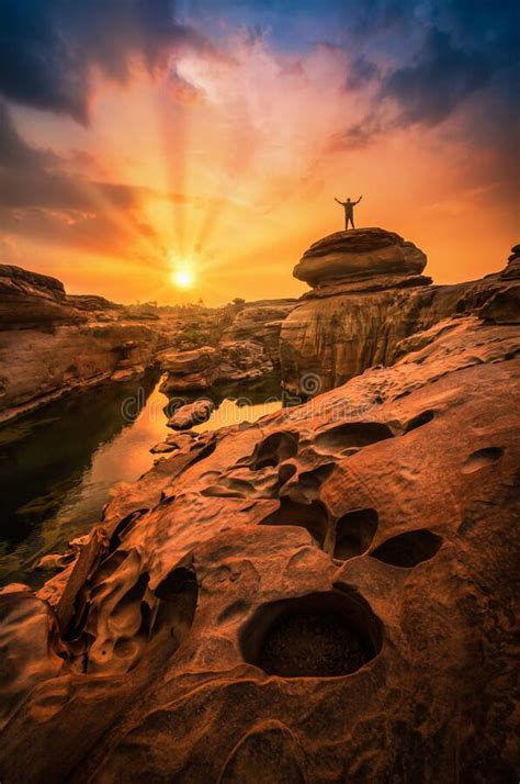Landscape Of Sunset At Sam Phan Bok In Ubonratchathani Unseen In