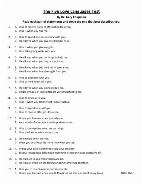 The 5 Love Language Quiz Pdf Printable Test