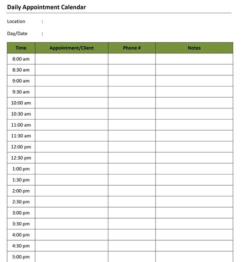 Free Printable Daily Appointment Calendar