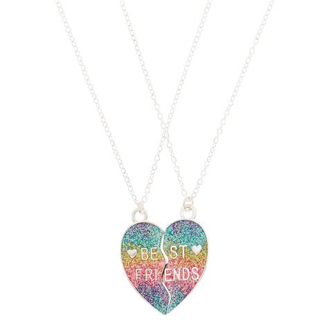Best Friends Rainbow Heart Glitter Pendant Necklaces 2 Pack Claires