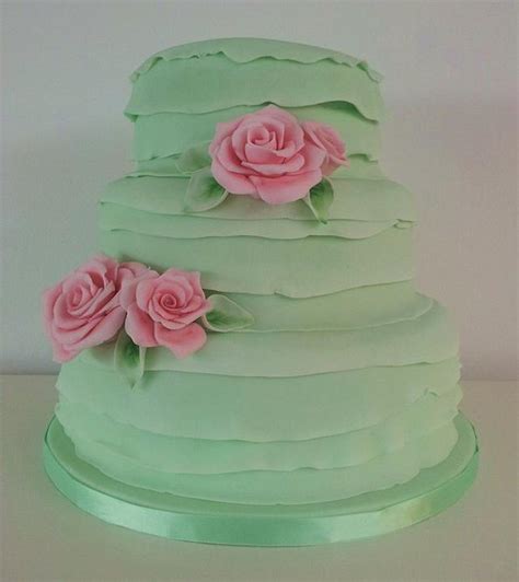 Mint And Rose Ruffle Wedding Cake Decorated Cake By Sarah Cakesdecor